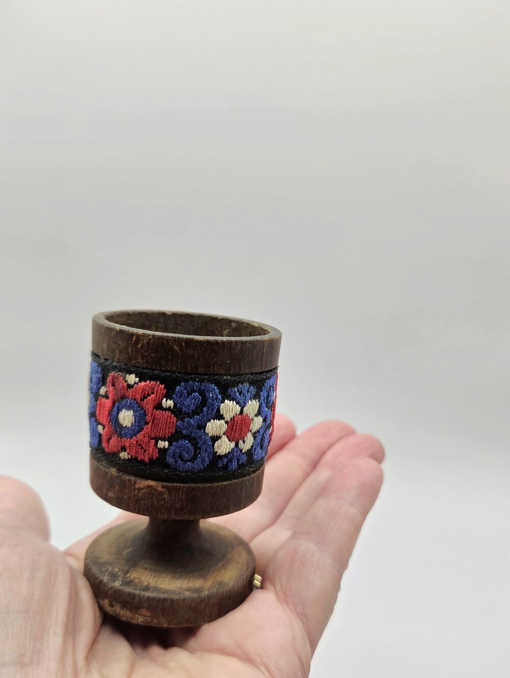 Handcrafted Wooden Egg Cup with Colorful Embroidered Accent - Picture 6 of 6